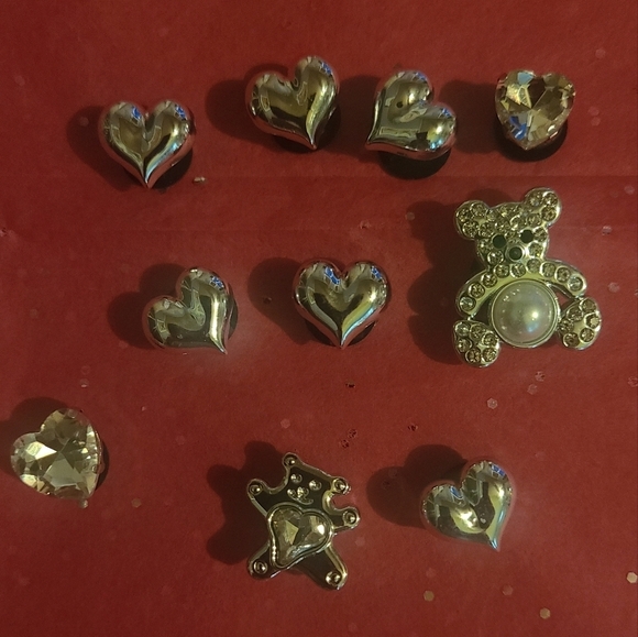 Jibbitz Accessories - JIBBITS SILVER SHOE CHARMS VARIOUS SHAPES RHINESTONES TEDDY BEAR qty 9